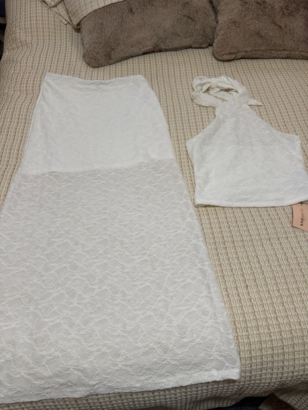 SHEIN White Lace Crop Top & Skirt Set